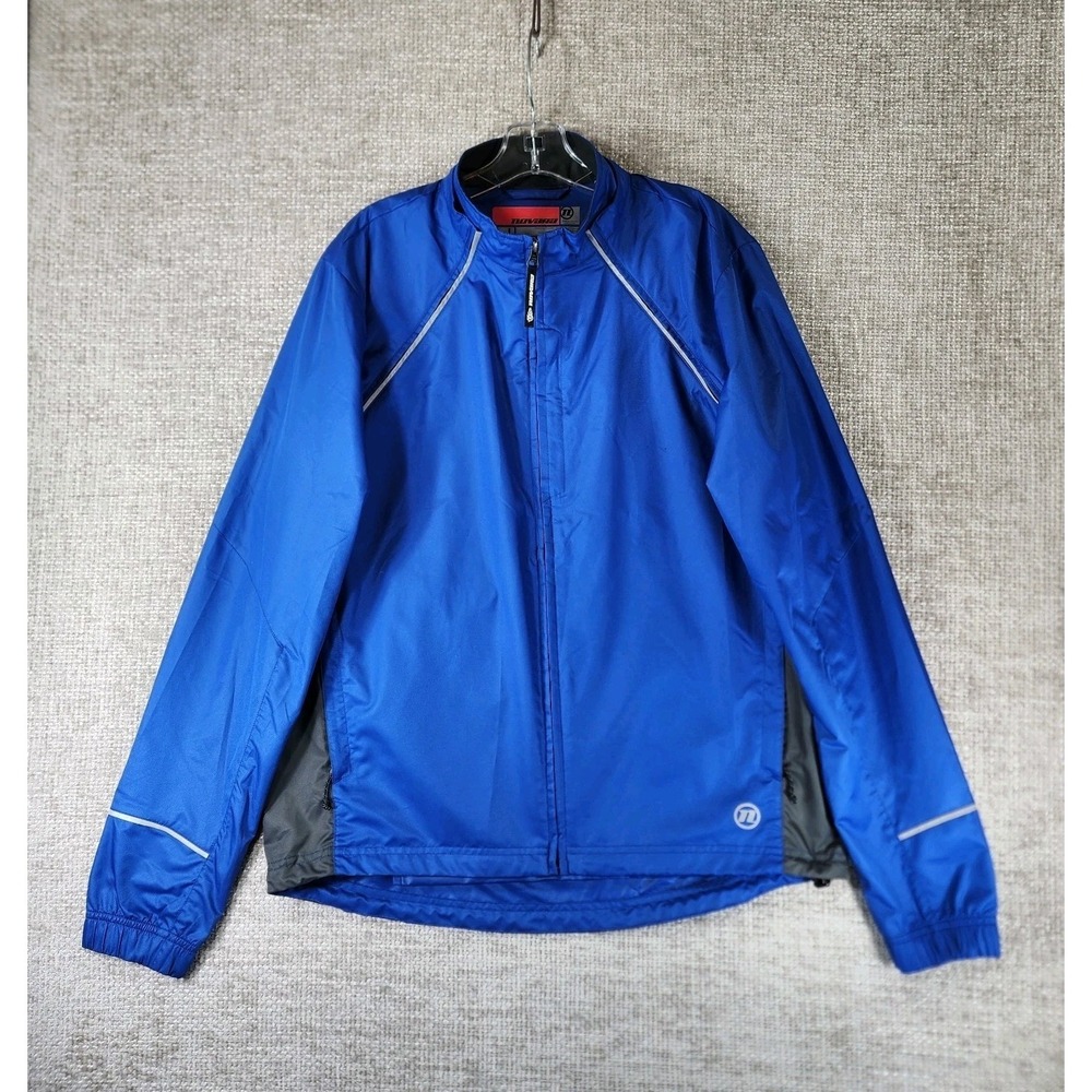 Novara Conversion Cycling Jacket to Vest Mens L Blue Zip Off Sleeve Reflective